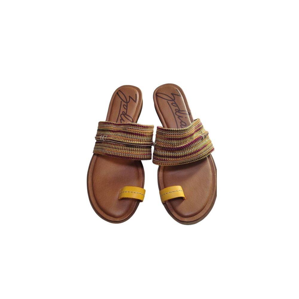 Zodiac Boho Toe Loop Sandals Women's Size 6.5 Woven Multi Colored Slide Flats